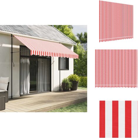 Tissu de remplacement pour auvent rayures rouges et blanches - Toile De Store - Tissu D'auvent - Auvent De Jardin - Parasol - Protection Solaire (1/5)