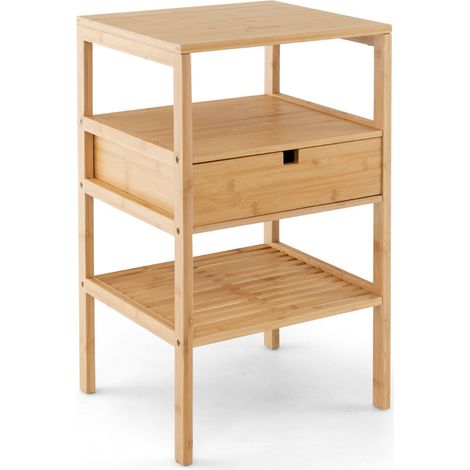 Mesita de noche con cajón 40 x 40 x 68 cm amplio espacio de almacenamiento estilo moderno bambú natural 200020584