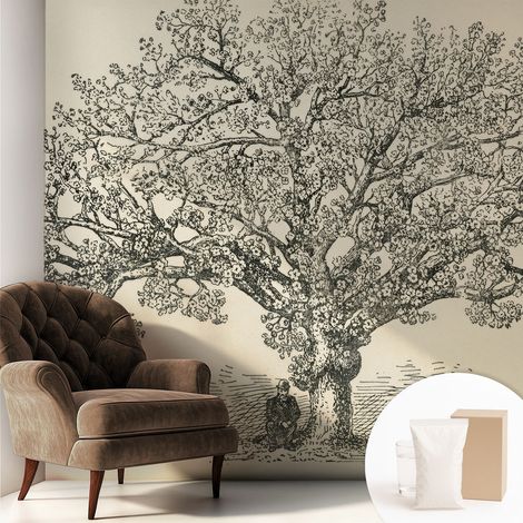Tapete Vliestapete mit Kleber - modernes Design - Wohnungsdeko - geruchslos - langlebig Baumillustration 250x250 cm (1/5)