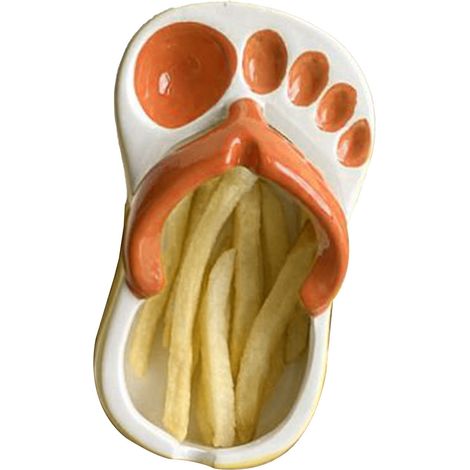 Assiette céramique frites mignonnes forme tongs, bol céramique orange pour snacks, chips, sauce soja, plat de service frites. (1/5)