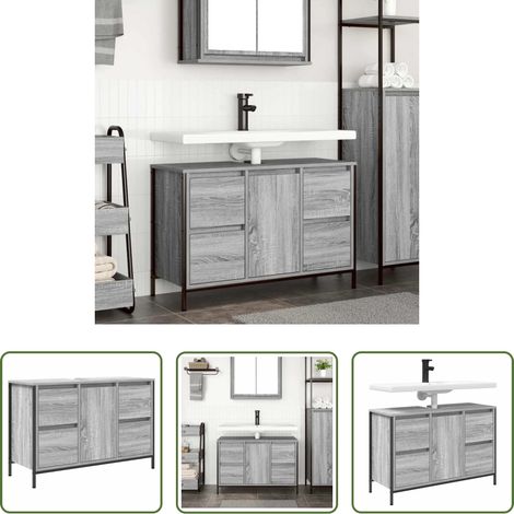 vidaXL Tiroirs salle de bain -  Meuble sous-vasque avec tiroirs sonoma gris 90x34,5x60cm (1/5)
