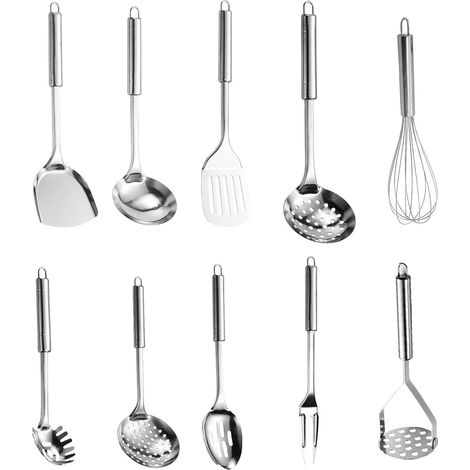 Pièces Ustensiles de Cuisine INOX, Ustensiles de Cuisine en Acier Inoxydable avec Manche Suspendu, Lot Ustensile Cuisine, Gadgets de Cuisine Accessoires (1/5)