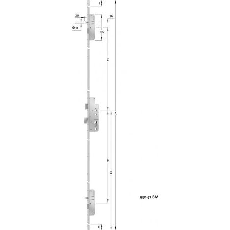 Verrouillage multiple pour porte de sortie d'urgence – Distance 72 mm – Acier inoxydable – Système anti-panique – Norme DIN EN 179/1125 – KFV