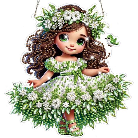 5D Diamond Painting Anhänger Blumenfee Cartoon-Mädchen Fensterbild Bastelset Hängendes Ornament (1/4)