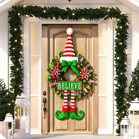 Habillage De Porte De Noël - Décoration Murale En 3D Avec Personnages Dessin Animé Et Éléments Père Noël 28 Lettres - 90 X 180 Cm - 1 Pièce (1/4)