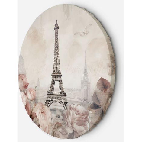 Tableau sur toile Image circulaire Tour Eiffel Shabby Chic 80x80 (1/5)