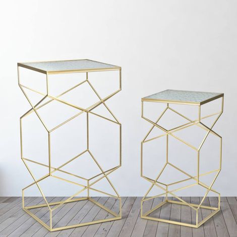 Dmora - Wohnzimmertisch Bibbiena, Niedriger Wohnzimmertisch, Kaffeeregal, Couchtisch für Sofa, Gold, 50x50 h100 cm (1/5)