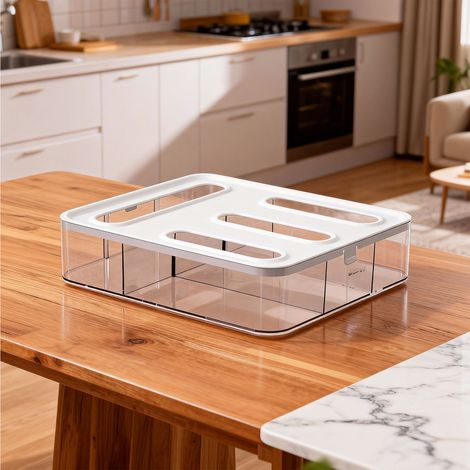 Grande boîte de rangement transparente avec séparateurs, contenant de rangement multifonctionnel pour la cuisine, la salle de bain et le bureau – Solution de rangement en plastique transparent (1/5)