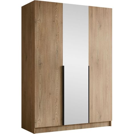 Armario Closico Decoron II, Luminoso madera + Negro, 215x150x58cm, Puertas de armario: Con bisagras, Número de estantes: 0