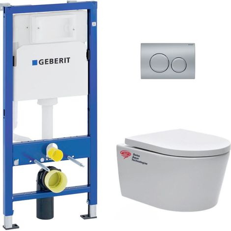 WC-Pack Vorwandelement UP100 + SAT Wand-WC ohne Spülrand und unsichtbare Befestigungen + Delta20 Betätigungsplatte (1/5)