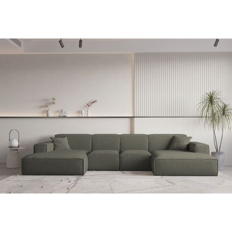 Wohnlandschaft U-Form CELES PREMIUM XS in Stoff Ascot Bukla Moosgrün (1/2)