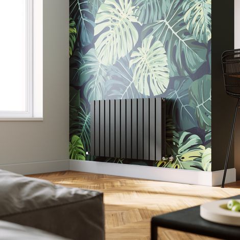 ELEGANT 600 x 988 mm Modern Horizontal Column Designer Radiator Anthracite Double Flat Panel Radiators + Anthracite Thermostatic Radiator Valves (1/5)