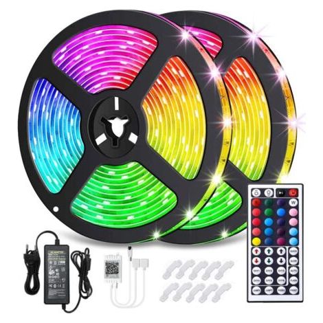 Pair - Kit de RVB LED Band, 10m, Bluetooth App Control, 16 millions de couleurs, 44 touches, IP65, SMD 5050.12V, Multicolored (1/5)