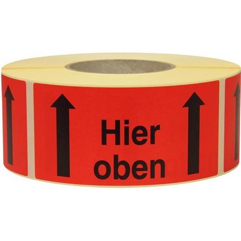 Warnetiketten Maße 145x70mm Papier rot Hier oben TRANSPAK (1/2)