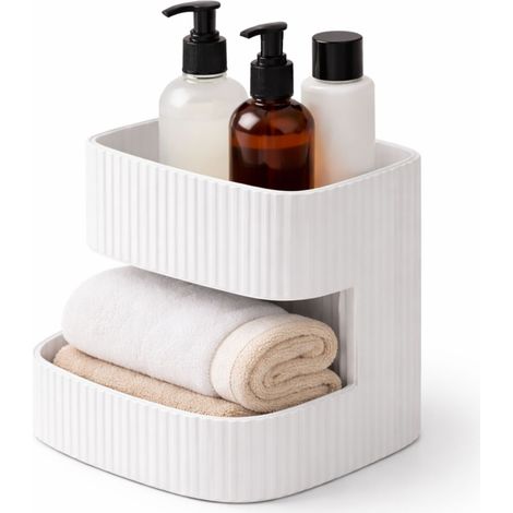 Mobiletto da bagno moderno a due livelli, di colore bianco. (1/3)