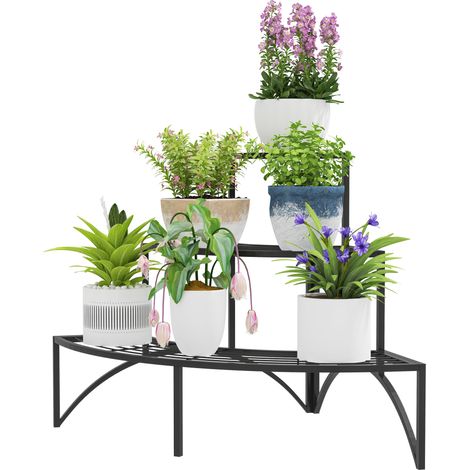 Support d’Angle pour Plantes à 3 Niveaux, Étagère Métallique pour Intérieur et Extérieur, Noir (1/5)