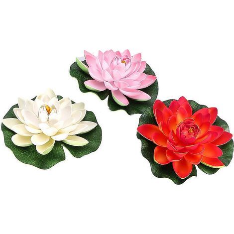 Set mit 3 künstlichen, schwimmenden Lotus-Seerosen, kreative Dekoration für Teiche und Aquarien. – 17 x 5 cm (1/4)