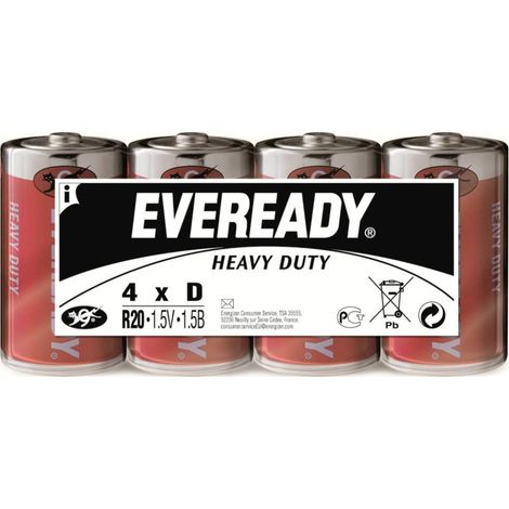 Eveready SHD Batteria Torcia (D) Zinco carbone 1.5 V 4 pz.