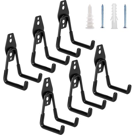 Lot de 6 crochets de garage robustes - Supporte jusqu'à 45 kg (100 lb), support et organisateur en acier pour outils de jardin, échelles, tuyaux d'arrosage, pelles, vélos et cordes
