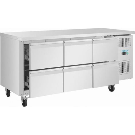 Table inox ventilée positive 465 Litres, 6 tiroirs GN 1/1, sur roulettes, Série U, 300 W, 220 V - MONO (1/5)