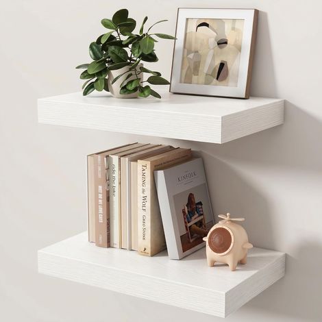 Lot de 2 étagères flottantes de 40 cm pour mur avec supports invisibles, étagère murale en bois robuste pour cuisine, salle de bain, salon, chambre à coucher (1/5)