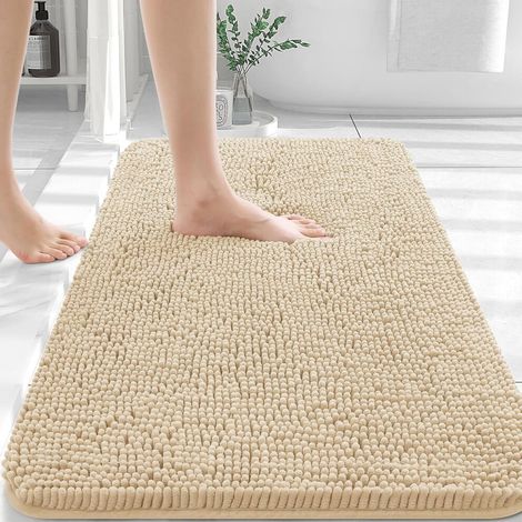 Tapis de bain 47x17, doux et absorbants, en chenille avec envers en caoutchouc, séchage rapide et lavables en machine, compatibles avec le sol de la salle de bain, la baignoire et la douche. (1/5)