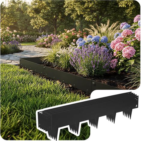 Bordure de Jardin Gazon en Métal Galvanisé 5M Bordure de Séparation Résistante Epaisseur 1.5mm 106x18cm Lot de 5pcs Clôture Flexible de Pelouse pour Jardin Plantes Potager Noir (1/5)