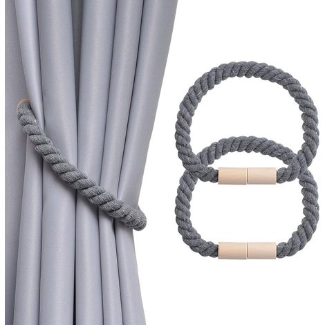 Sinbinta – Lot de 2 embrasses de rideau magnétiques en bois – Corde en coton – Longueur 45 cm – Aimants nickelés pour fixation solide – Décoration bohème (1/5)