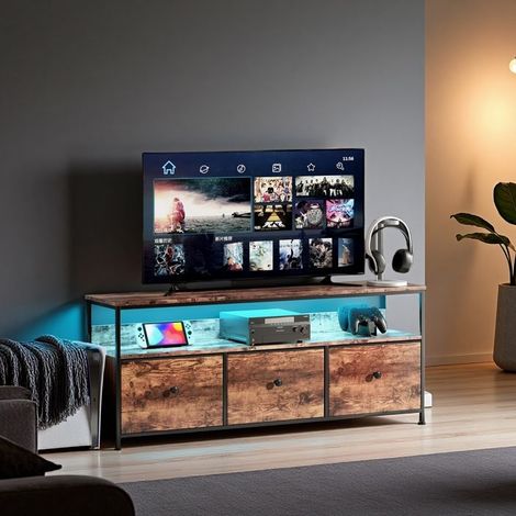 Mobile TV - Polivalente 137cm - Cassetti in tessuto - Legno tigro - Stile industriale