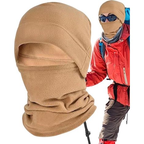 Bonnet d'hiver chaud avec cagoule polaire et cache-cou, masque de ski unisexe pour temps froid, pour homme et femme, kaki (1/5)