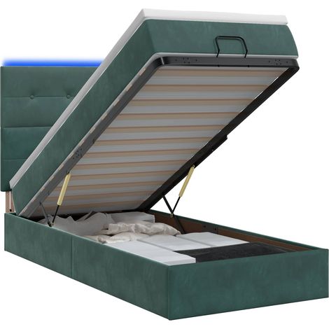 Maison Exclusive - Lit coffre avec matelas et LED Vert foncé 100 x 200 cm Velours (1/5)