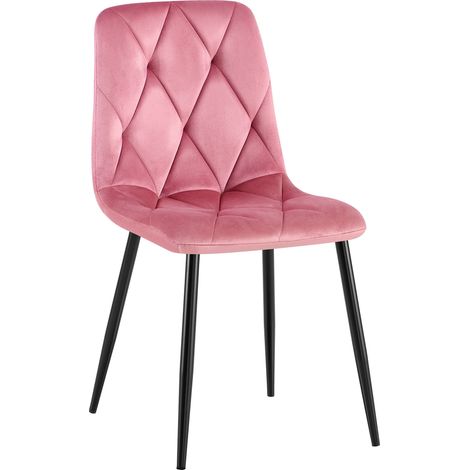 Chaise de salle à manger x1 design moderne surpiqûres en losange velours rose et cadre métal noir 100007380 (1/5)