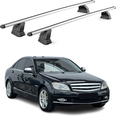 OMAC Barres de toit transversales en aluminium pour Mercedes Classe C W204 2008-2014 – TÜV / DIN 75302:2019 – Antivol inclus – Charge max 75 kg – 2 barres – Gris (1/4)