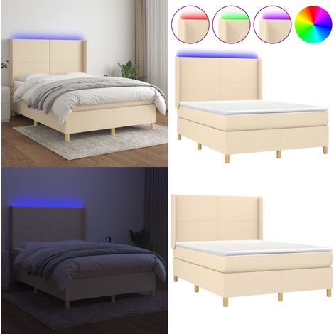 Boxspringbett mit Matratze & LED Creme 140x190 cm Stoff - Boxspringbett - Doppelbett - Schlafsofa - Cremefarbenes Bett - Bettrahmen - Home & Living (1/5)