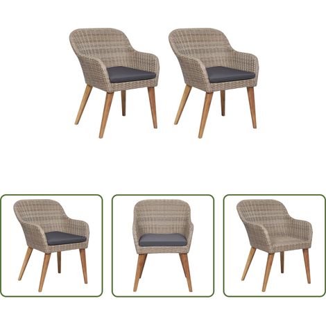 Rattanstühle -  Gartenstühle mit Polstern 2 Stk. Poly Rattan Braun (1/5)