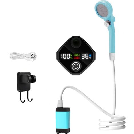 Pompe de douche de camping portable rechargeable avec affichage numérique intelligent, 6000 mAh, bleue-AquaForge