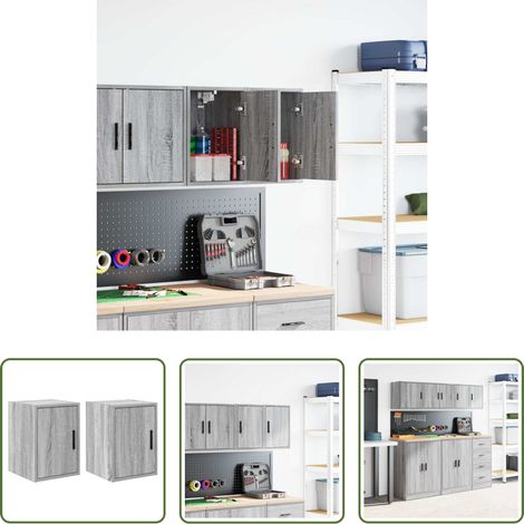 vidaXL Wandschrank - Garagen-Wandschränke 2 Stk. Grau Sonoma Holzwerkstoff (1/5)