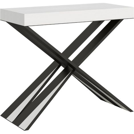 Tavolo consolle "Cagliari" allungabile in legno per sala da pranzo -Allungabile fino a 196 cm / Premium / Bianco Frassino (1/4)