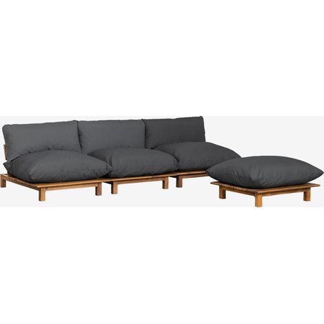 SKLUM Divano componibile reclinabile in 3 pezzi con puff in legno di acacia Brina Grigio Antracite (1/5)