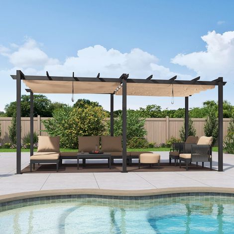 PURPLE LEAF Pergola Doppelter oberer Rahmen Metall Garten Pavillon Pergola 3 x 6 m Wasserdicht Stabil Winterfest, Gartenpavillon Mit Sonnenschutz Ü berdachung, Beige