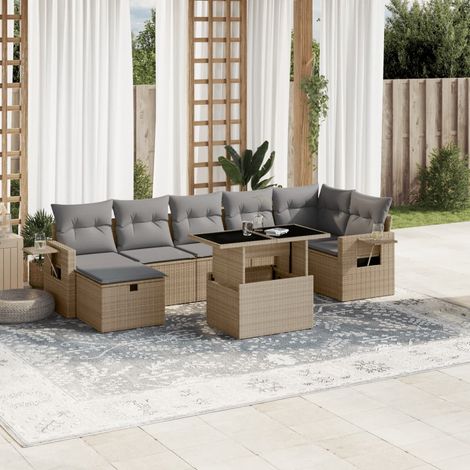 Set de sofás de jardín y cojines 8 piezas ratán sintético beige vidaXL (1/5)