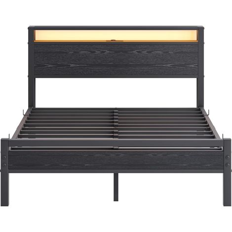 Letto 140 x 190 cm con contenitore, struttura in metallo, ricarica USB Type-C e LED, nero (1/5)