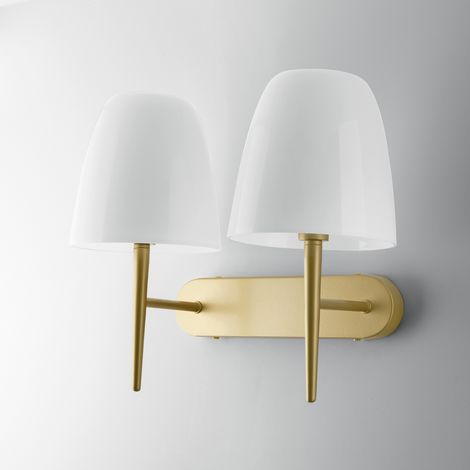 Doppelwandleuchte Innenbereich, goldfarbenes Metall mit weißem Glas Ares AP2 (1/3)