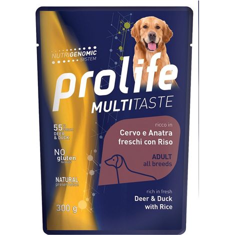Prolife Dog Multi Taste Adult All Breeds con Cervo, Anatra, Riso e Ananas  - Prolife Dog Multi Taste Adult All Breeds con Cervo, Anatra, Riso e Ananas - Bustina Da 300 Gr