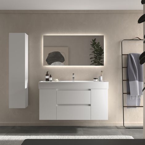 Meuble de salle de bain BEQUIA Plus 120cm Blanc mat Vasque Porcelaine Centrale (1/5)
