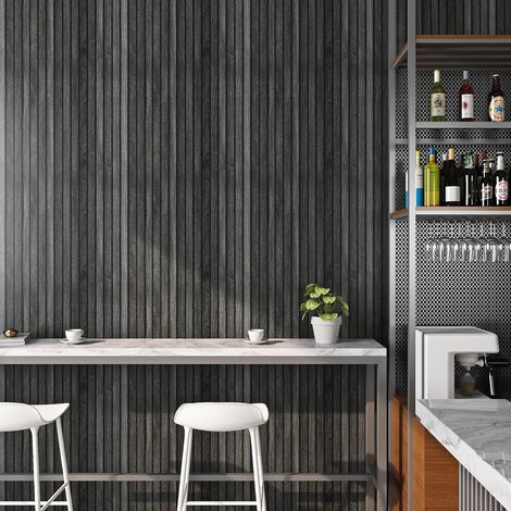 Papier Peint Adhesif Mural Tasseau de Bois Noir 3D 90x500CM Papier Peint Autocollant Mural Bois Panneau Foncé Revetement Murals Chambre Salon Imperméable Papiers Collant pour Meuble Cuisine (1/5)