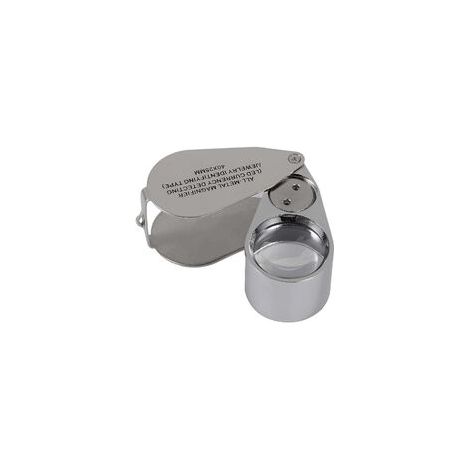 Lente d'ingrandimento pieghevole in metallo con ingrandimento 40x, luce LED e UV.