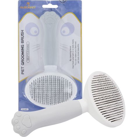 Spazzola ovale autopulente anti-groviglio per cani e gatti Glückpet con pulsante di rilascio. (1/5)
