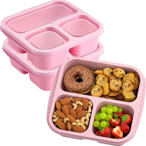 Lot de 3 Bento Lunch Box, 3 compartiments, réutilisables pour la préparation des repas, Lunchbox idéale pour le Travail,(Rose) (1/5)