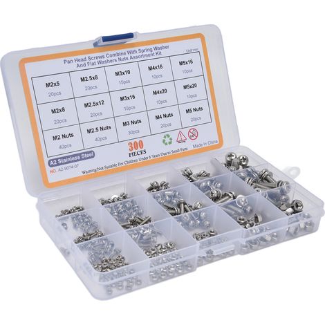 300-piece set of 304 stainless steel Phillips head pan screws with washers and nuts, three-piece combination boxed set (color label) (1/5)